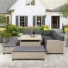 6pc Wicker Patio Set With Benches - Brown/Gray - GODEER