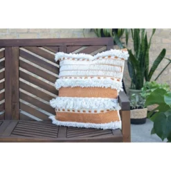 Orange Striped Hand Woven 18x18" Outdoor Decorative Throw Pillow With Hand Tied Fringe - Foreside Home & Garden -Deals Patio Elegance Store GUEST 712867e0 481e 42f4 aa2c f8ce11cafe49