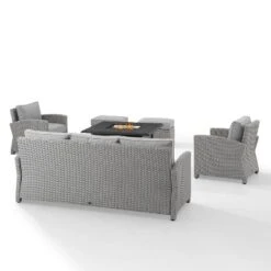 Bradenton 6pc Outdoor Wicker Sofa And Arm Chair Seating Set With Dante Fire Table And 2 Ottomans - Gray/Gray - Crosley -Deals Patio Elegance Store GUEST 733e0ea7 67b5 4d14 abcf ee3965f66987