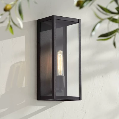 John Timberland Modern Industrial Outdoor Wall Light Fixture Sand Black 14 1/4" Clear Glass For Exterior House Porch Patio Outside 1 John Timberland Modern Industrial Outdoor Wall Light Fixture Sand Black 14 1/4" Clear Glass For Exterior House Porch Patio Outside