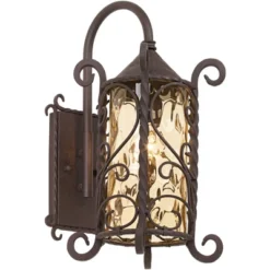 John Timberland Casa Seville Vintage Rustic Outdoor Wall Light Fixture Dark Walnut Scroll 18 1/2" Champagne Hammered Glass For Post Exterior Barn Deck -Deals Patio Elegance Store GUEST 738aa052 e9ae 488f 9706 ec5bd59a5475