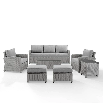 Bradenton 7pc Outdoor Wicker Sofa And Arm Chair Seating Set With Coffee Table, Side Table And 2 Ottomans - Gray/Gray - Crosley 6 Bradenton 7pc Outdoor Wicker Sofa And Arm Chair Seating Set With Coffee Table, Side Table And 2 Ottomans - Gray/Gray - Crosley - Image 6