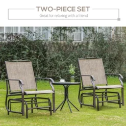 Outsunny 2-Person Gliders Outdoor Swing Chair Set With Breathable Mesh Fabric, Steel Frame For Garden, Backyard, Patio, Dark, Brown/Khaki -Deals Patio Elegance Store GUEST 741255e3 9d81 4ec0 aece 12c177f8cf3b