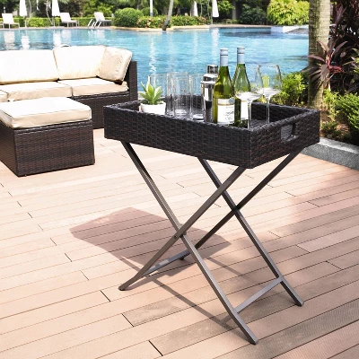 Palm Harbor Outdoor Wicker Butler Tray Brown - Crosley 1 Palm Harbor Outdoor Wicker Butler Tray Brown - Crosley