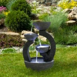 Northlight 31.5" Black Lighted Three-tier Outdoor Garden Water Fountain