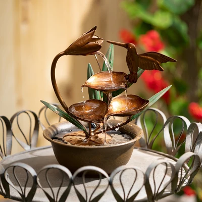 10.5"H Sullivans Copper Hummingbird Fountain, Multicolored 2 10.5"H Sullivans Copper Hummingbird Fountain, Multicolored - Image 2