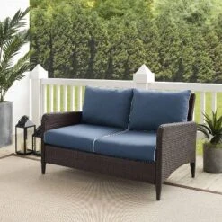 Kiawah Outdoor Wicker Loveseat Blue - Crosley -Deals Patio Elegance Store GUEST 79607747 de8f 4cb9 bd1a 1ef14d948d70