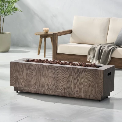 Wellington Outdoor 50000 BTU Rectangular Fire Pit Wood Pattern Brown - Christopher Knight Home 3 Wellington Outdoor 50000 BTU Rectangular Fire Pit Wood Pattern Brown - Christopher Knight Home - Image 3