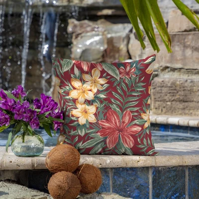 2pk Square Clarissa Tropical Outdoor Throw Pillows Ruby - Arden Selections 1 2pk Square Clarissa Tropical Outdoor Throw Pillows Ruby - Arden Selections