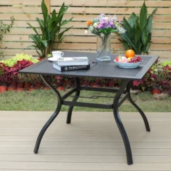 5pc Patio Dining Set With Rattan Arm Chairs & Square Net-Shaped Steel Table - Captiva Designs