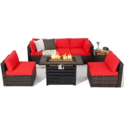 Tangkula 7PCS Patio Rattan Furniture Set 42" Fire Pit Table W/ Cover Cushioned -Deals Patio Elegance Store GUEST 7a3b1218 fc30 4704 a64f 9ddd8c9e353c