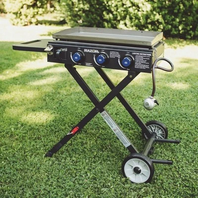 Razor Griddle Portable 3-Burner 30,000 BTU Gas Flattop Grill & Griddle Combo With 25" X 16" Cooking Surface Area, Foldable Cart & Side Shelf, Black 1 Razor Griddle Portable 3-Burner 30,000 BTU Gas Flattop Grill & Griddle Combo With 25" X 16" Cooking Surface Area, Foldable Cart & Side Shelf, Black