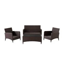 Kiawah 4pc Outdoor Wicker Conversation Set With Sofa, Arm Chairs & Coffee Table Blue - Crosley -Deals Patio Elegance Store GUEST 7c2ff7b5 f3a3 4940 bd6b 9e59d751a962