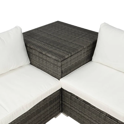 4pc Wicker Patio Conversation Set With Cushions - Gray/Beige - GODEER 8 4pc Wicker Patio Conversation Set With Cushions - Gray/Beige - GODEER - Image 8