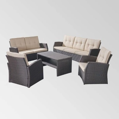 Sanger 5pc Wicker Chat Set - Dark Brown - Christopher Knight Home 1 Sanger 5pc Wicker Chat Set - Dark Brown - Christopher Knight Home