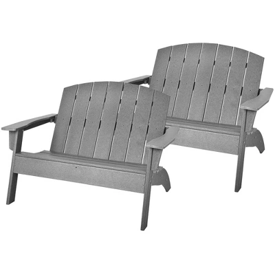 Costway 2PCS Patio Adirondack Chair Loveseat Bench HDPE Weather Resistant Grey 1 Costway 2PCS Patio Adirondack Chair Loveseat Bench HDPE Weather Resistant Grey