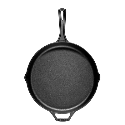 Bruntmor 12'' Black Pre-seasoned Cast Iron Frying Pan With Easy Draining - Black 4 Bruntmor 12'' Black Pre-seasoned Cast Iron Frying Pan With Easy Draining - Black - Image 4