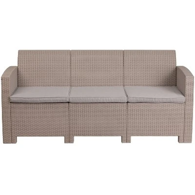 Merrick Lane Outdoor Furniture Resin Sofa Faux Rattan Wicker Pattern Patio 3-Seat Sofa With All-Weather Cushions 3 Merrick Lane Outdoor Furniture Resin Sofa Faux Rattan Wicker Pattern Patio 3-Seat Sofa With All-Weather Cushions - Image 3
