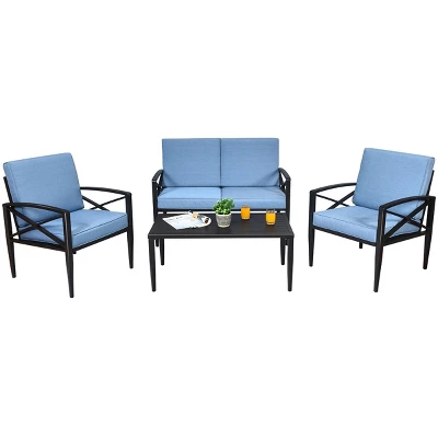 Tangkula 4-Piece Outdoor Aluminum Patio Conversation Set Cushioned Sofa Chair With Coffee Table 4 Tangkula 4-Piece Outdoor Aluminum Patio Conversation Set Cushioned Sofa Chair With Coffee Table - Image 4