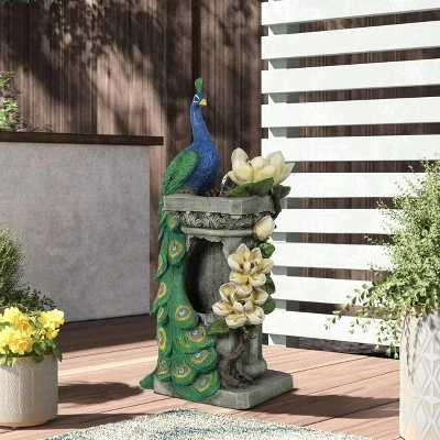 LuxenHome Resin Blue And Green Peacock Outdoor Fountain Garden Fountain With LED Light 9 LuxenHome Resin Blue And Green Peacock Outdoor Fountain Garden Fountain With LED Light - Image 9