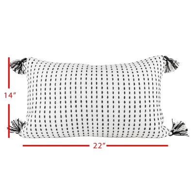 White With Black Tick Stripe 14X22 Hand Woven Filled Outdoor Pillow - Foreside Home & Garden 4 White With Black Tick Stripe 14X22 Hand Woven Filled Outdoor Pillow - Foreside Home & Garden - Image 4
