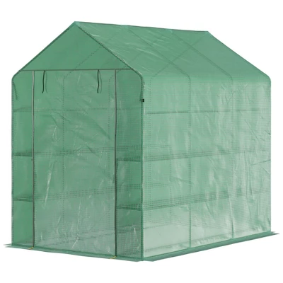 Outsunny 84.25" X 56.25" X 76.75" Walk-in Greenhouse, 3-Tier Shelves, Steel Frame Hot House, Roll-Up Zipper Door For Flowers, Vegetables, Green 3 Outsunny 84.25" X 56.25" X 76.75" Walk-in Greenhouse, 3-Tier Shelves, Steel Frame Hot House, Roll-Up Zipper Door For Flowers, Vegetables, Green - Image 3