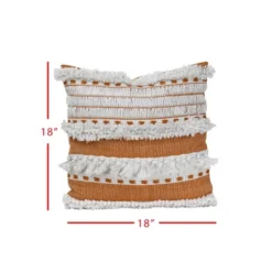 Orange Striped Hand Woven 18x18" Outdoor Decorative Throw Pillow With Hand Tied Fringe - Foreside Home & Garden -Deals Patio Elegance Store GUEST 82de915f db6e 4f46 8a5f fce5deedfe09