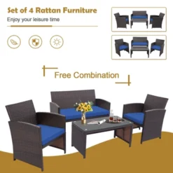 Tangkula 4PCS Outdoor Patio Furniture Sets Weather-Resistant Rattan Sofas W/ Soft Cushion Navy -Deals Patio Elegance Store GUEST 84d57adf 4865 4192 afe9 8f35b603ed1a