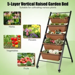 Costway 5-Tier Vertical Raised Garden Bed Elevated Planter With Wheels & Container Boxes Brown 13 Costway 5-Tier Vertical Raised Garden Bed Elevated Planter With Wheels & Container Boxes Brown -Deals Patio Elegance Store GUEST 8569eec1 ffe4 4fd5 9693 ff30665c4931