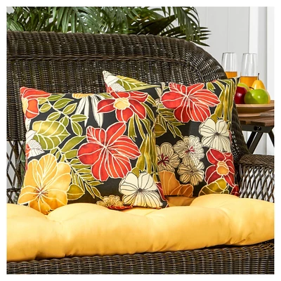 Set Of 2 Aloha Black Floral Outdoor Square Throw Pillows - Kensington Garden 1 Set Of 2 Aloha Black Floral Outdoor Square Throw Pillows - Kensington Garden