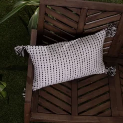 White With Black Tick Stripe 14X22 Hand Woven Filled Outdoor Pillow - Foreside Home & Garden