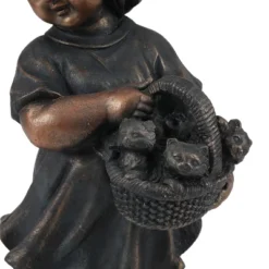 LuxenHome 23.31" Bronze MgO Girl Holding Basket Of Kittens With Puppy Garden Statue -Deals Patio Elegance Store GUEST 886a66db 76a0 4cca b835 c837fdc73e61