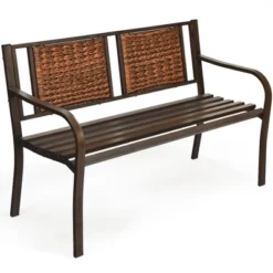 Costway Patio Garden Bench Steel Frame Rattan Backrest Park Yard Outdoor Porch Furniture -Deals Patio Elegance Store GUEST 88e656bd 906d 4adb b56e de11746bc438