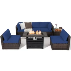 Tangkula 7PCS Patio Rattan Furniture Set 42" Fire Pit Table W/ Cover Cushioned -Deals Patio Elegance Store GUEST 898c36db ff22 4ea1 bdb9 99b5d768673d