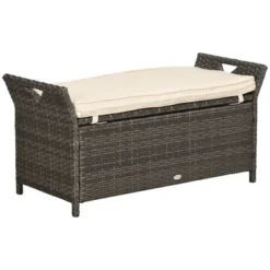 Outsunny Outdoor PE Rattan Two-In-One Storage Bench, Patio Wicker Large Capacity Footstool Rectangle Basket Box W/ Handles & Cushion -Deals Patio Elegance Store GUEST 8a034c2f 467a 464d 940c d84c41497ff4