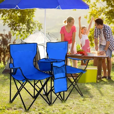 Costway Portable Folding Picnic Double Chair W/Umbrella Table Cooler Beach Camping Chair 3 Costway Portable Folding Picnic Double Chair W/Umbrella Table Cooler Beach Camping Chair - Image 3