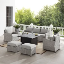 Bradenton 6pc Outdoor Wicker Sofa And Arm Chair Seating Set With Dante Fire Table And 2 Ottomans - Gray/Gray - Crosley -Deals Patio Elegance Store GUEST 8ae53278 fad2 43ad 9bd6 17079a4e9c5d