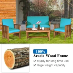 Costway 4PCS Patio Solid Wood Furniture Set Conversation Coffee Table TurquoiseBlack Cushion 16 Costway 4PCS Patio Solid Wood Furniture Set Conversation Coffee Table TurquoiseBlack Cushion -Deals Patio Elegance Store GUEST 8b2ffc25 2f5b 45ee 8e61 cffea69faf65