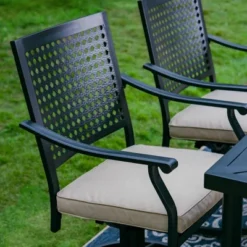 7pc Outdoor Dining Set With Steel Swivel Chairs & Large Rectangle Metal Table With Umbrella Hole - Black - Captiva Designs -Deals Patio Elegance Store GUEST 8c64e9fb 2652 42ba 8e67 4fd9b226eb45