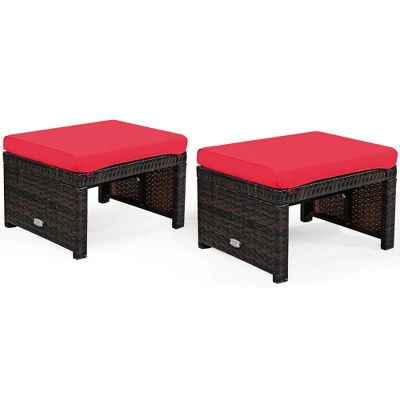 Costway 2PCS Patio Rattan Ottoman Cushioned Seat Foot Rest Furniture TurquoiseRedWhite 9 Costway 2PCS Patio Rattan Ottoman Cushioned Seat Foot Rest Furniture TurquoiseRedWhite - Image 9
