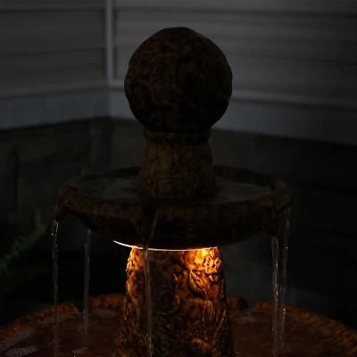 Sunnydaze Decor Sunnydaze 43"H Electric Ceramic 3-Tier Floral Motif Outdoor Water Fountain With LED Lights 9 Sunnydaze Decor Sunnydaze 43"H Electric Ceramic 3-Tier Floral Motif Outdoor Water Fountain With LED Lights - Image 9