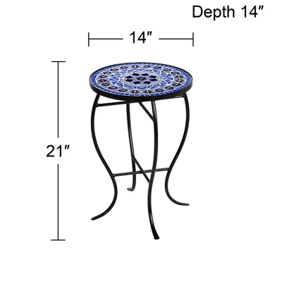 Teal Island Designs Modern Black Round Outdoor Accent Side Table 14" Wide Light Blue Mosaic Tabletop Front Porch Patio Home House Balcony 6 Teal Island Designs Modern Black Round Outdoor Accent Side Table 14" Wide Light Blue Mosaic Tabletop Front Porch Patio Home House Balcony - Image 6