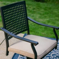 7pc Outdoor Dining Set With Steel Swivel Chairs & Large Rectangle Metal Table With Umbrella Hole - Black - Captiva Designs -Deals Patio Elegance Store GUEST 8e420e26 6e1d 4e9a ab01 63733eb80d46