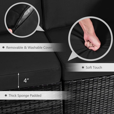 Tangkula Patio Rattan 7PCS Cushioned Chair Set Furniture Set Thick Cushion W/ 50,000 BTU Propane Fire Pit Table For Garden Black/Navy/Red/Turquoise/Off White 3 Tangkula Patio Rattan 7PCS Cushioned Chair Set Furniture Set Thick Cushion W/ 50,000 BTU Propane Fire Pit Table For Garden Black/Navy/Red/Turquoise/Off White - Image 3