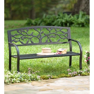 Evergreen Tree Of Life Metal Garden Bench - Black 1 Evergreen Tree Of Life Metal Garden Bench - Black
