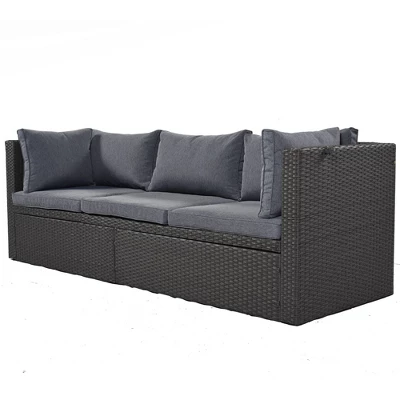 4pc Outdoor Wicker Rectangle Daybed With Canopy & Cushions - Gray - GODEER 7 4pc Outdoor Wicker Rectangle Daybed With Canopy & Cushions - Gray - GODEER - Image 7