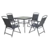 5pc Outdoor Steel Dining Set With Folding Chairs & Square Glass Table Top Gray - Crestlive Products
