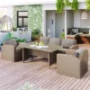 4pc Outdoor Wicker Conversation Set With Cushions - Gray - GODEER