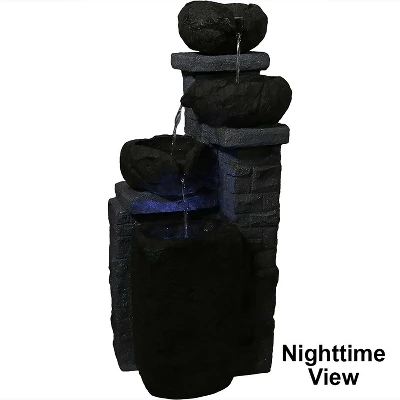 Sunnydaze Decor Sunnydaze Outdoor Polyresin Solar Powered Stone Bowls Water Fountain With LED Lights And Backup Battery - 30" 2 Sunnydaze Decor Sunnydaze Outdoor Polyresin Solar Powered Stone Bowls Water Fountain With LED Lights And Backup Battery - 30" - Image 2