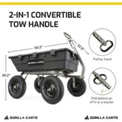 Gorilla Carts 1500 Pound Capacity Super Heavy Duty Poly Yard Garden Steel Dump Utility Wheelbarrow Wagon Cart With 2 In 1 Towing ATV Handle, Black -Deals Patio Elegance Store GUEST 9187b64c 2ea7 4129 9d25 a90bbe08ec07